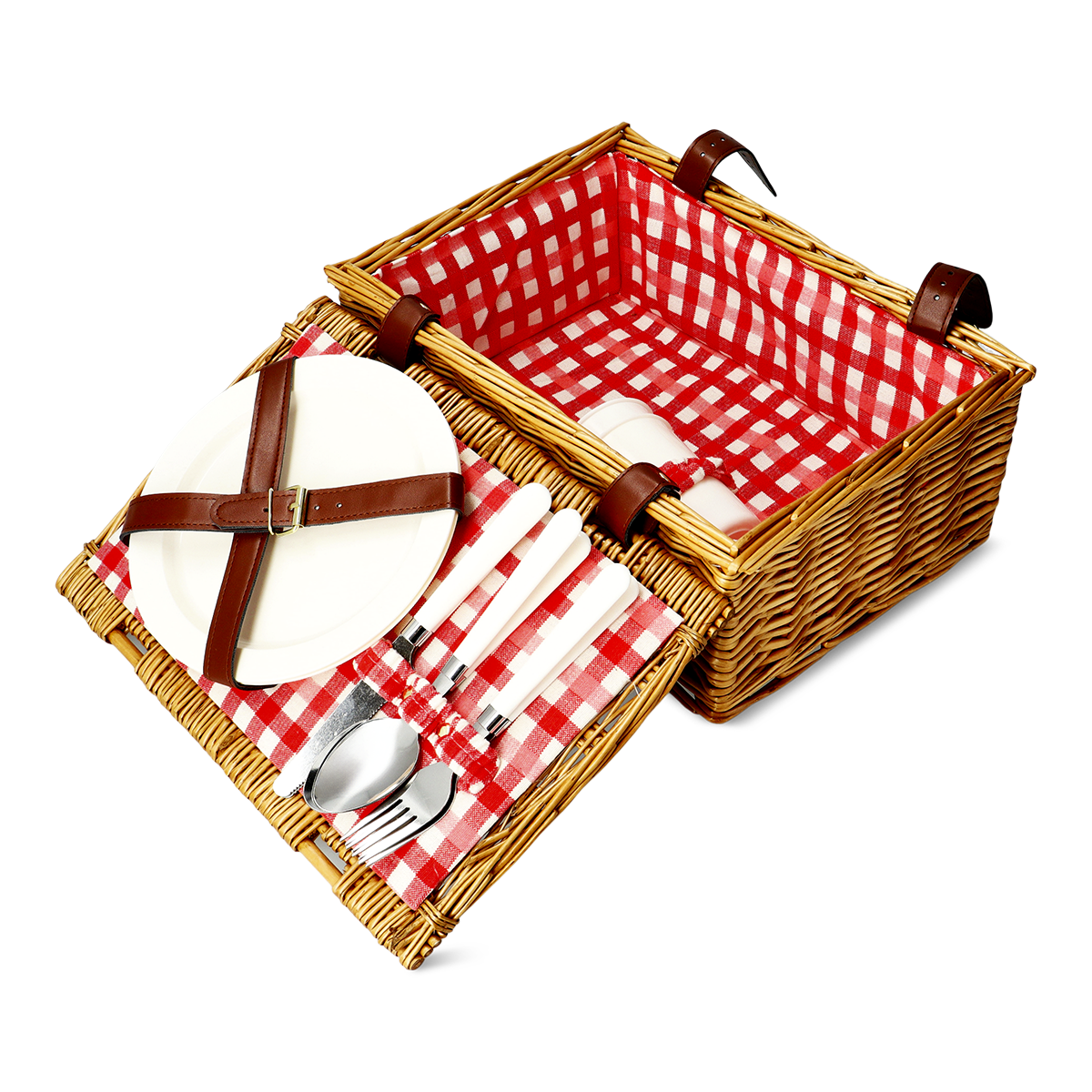 Picnic basket w/ cutlery & lid