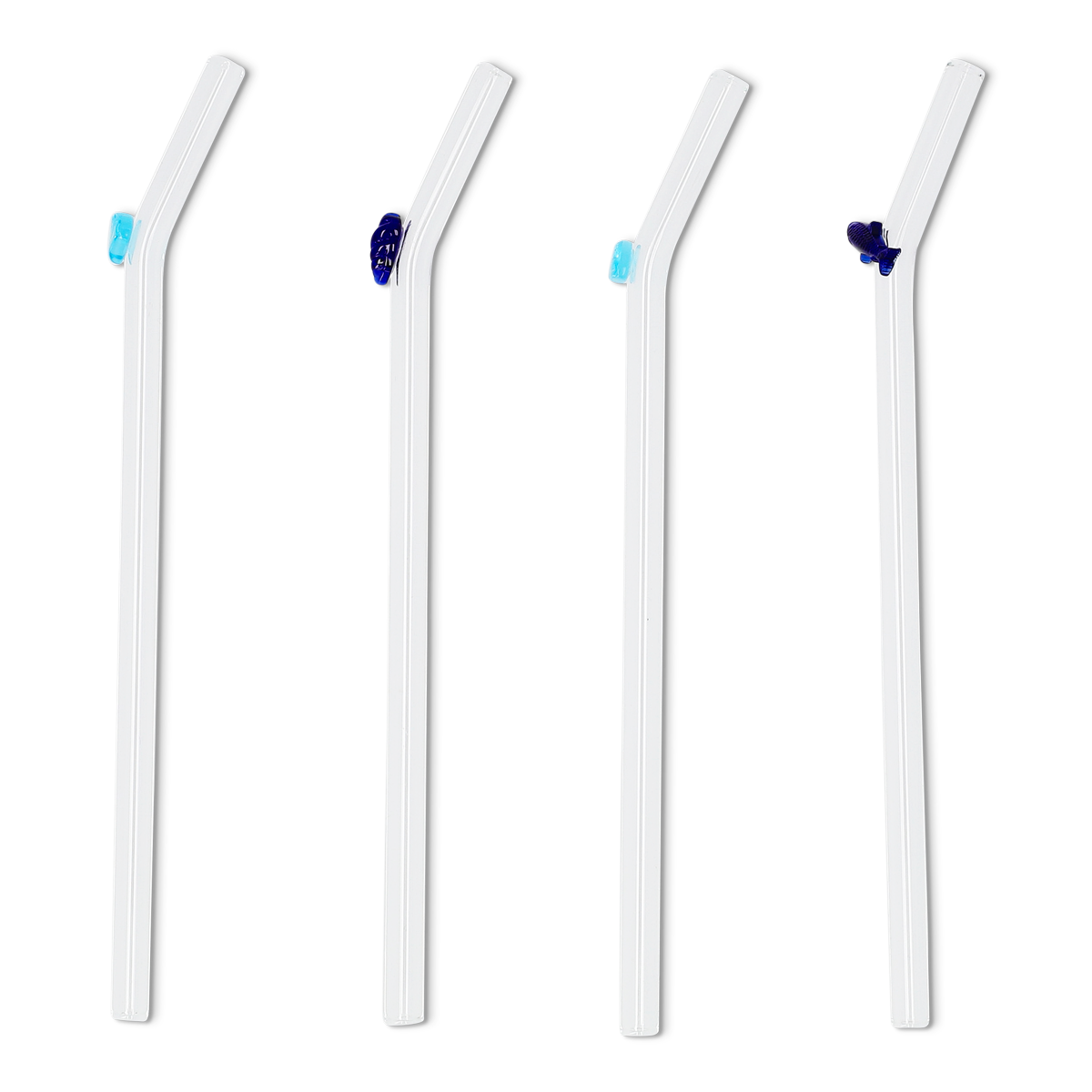 Straws Glass 4pcs With Fish & Seashells